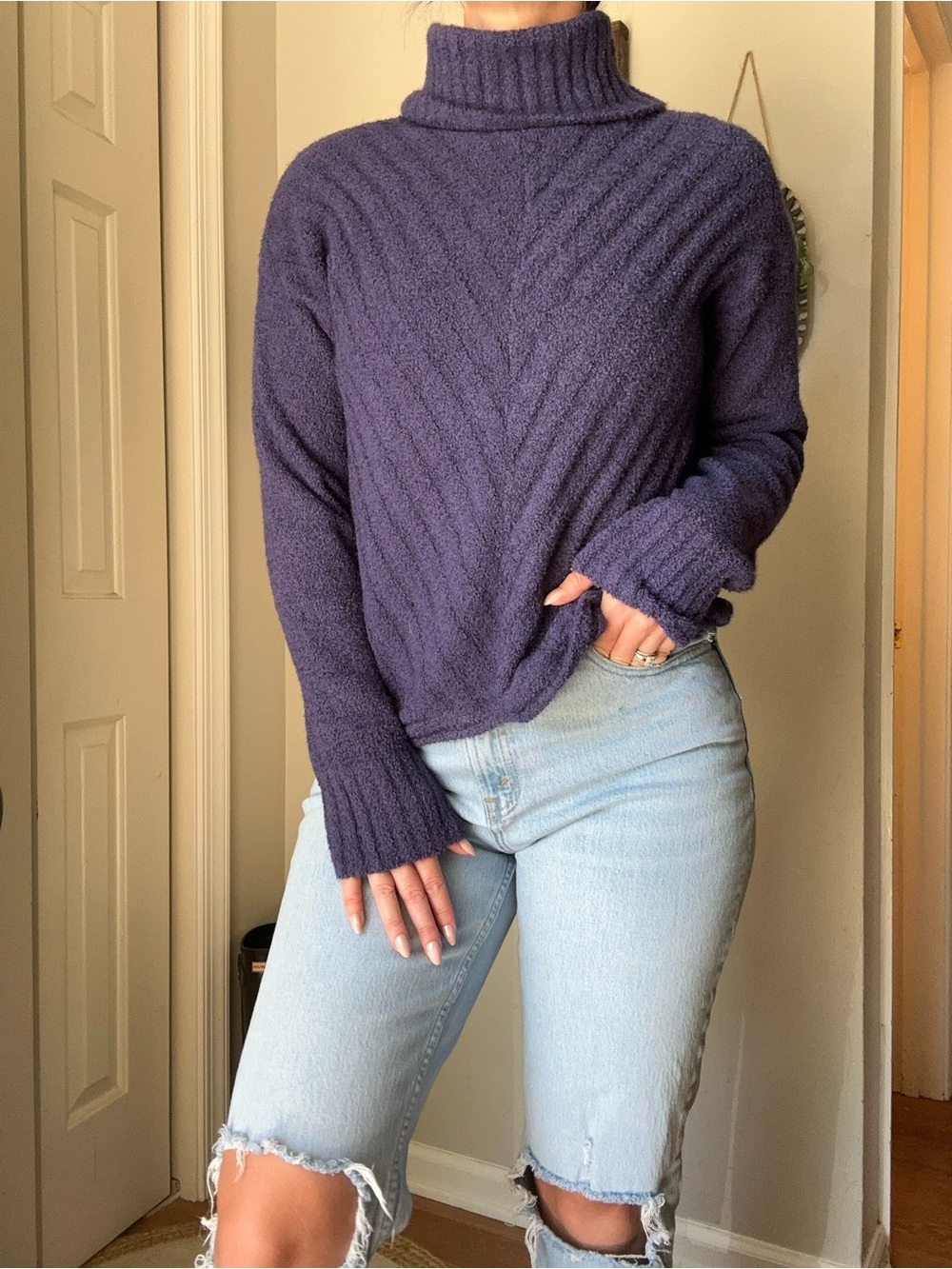 Vera Wang Purple Chevron Turtleneck Sweater